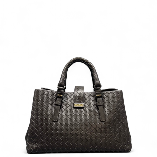 Bottega Veneta Medium Roma Tote Bag Calfskin Intrecciato Dark Brown