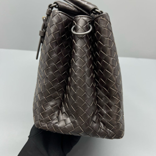 Bottega Veneta Medium Roma Tote Bag Calfskin Intrecciato Dark Brown