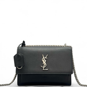 Yves Saint Laurent Medium Sunset Grained Calfskin Black Yves Saint Laurent Medium Sunset Grained Calfskin Black