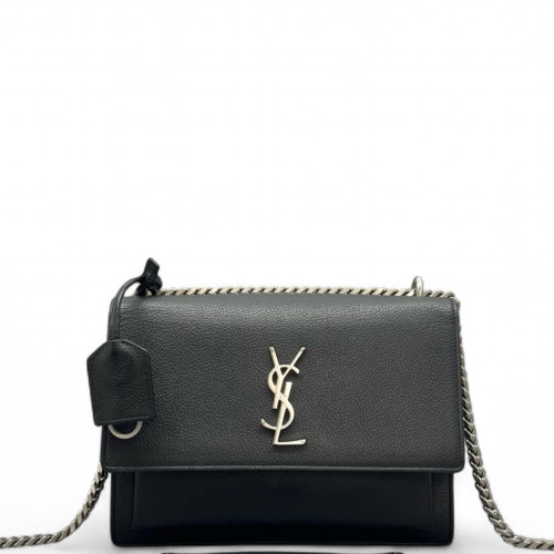 Yves Saint Laurent Medium Sunset Grained Calfskin Black