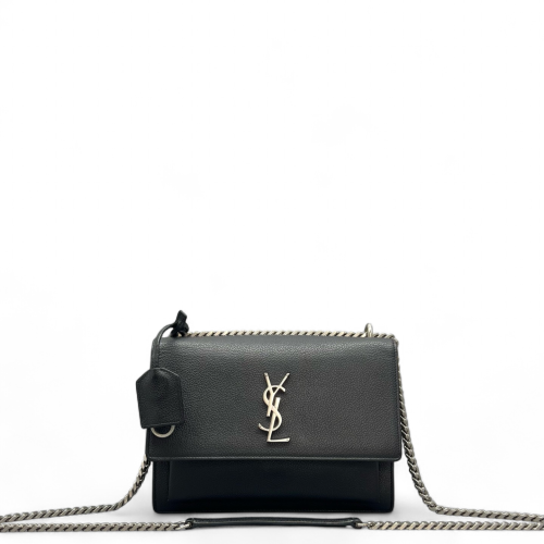 Yves Saint Laurent Medium Sunset Grained Calfskin Black