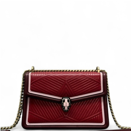 Bvlgari Serpenti Forever Diamond Blast Shoulder Bag Calfskin Red Burgundy