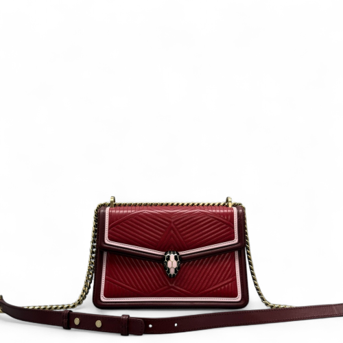 Bvlgari Serpenti Forever Diamond Blast Shoulder Bag Calfskin Red Burgundy