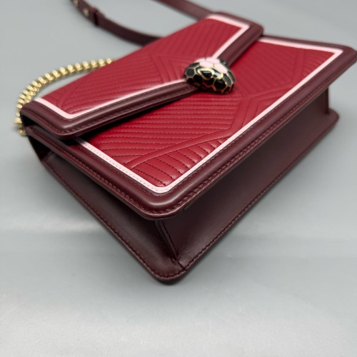 Bvlgari Serpenti Forever Diamond Blast Shoulder Bag Calfskin Red Burgundy