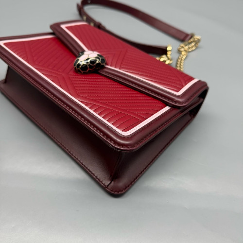 Bvlgari Serpenti Forever Diamond Blast Shoulder Bag Calfskin Red Burgundy