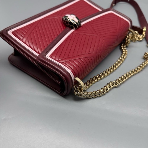 Bvlgari Serpenti Forever Diamond Blast Shoulder Bag Calfskin Red Burgundy