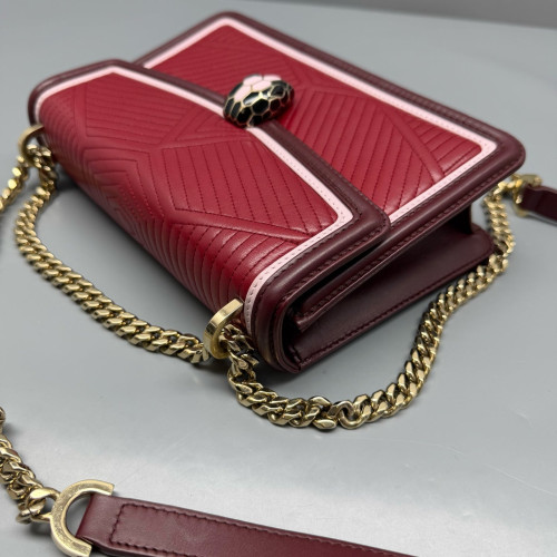 Bvlgari Serpenti Forever Diamond Blast Shoulder Bag Calfskin Red Burgundy