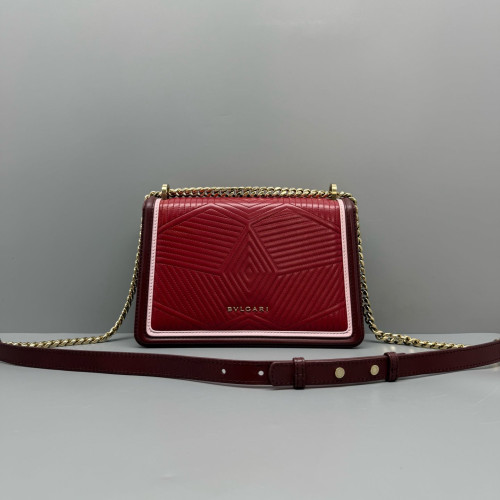 Bvlgari Serpenti Forever Diamond Blast Shoulder Bag Calfskin Red Burgundy