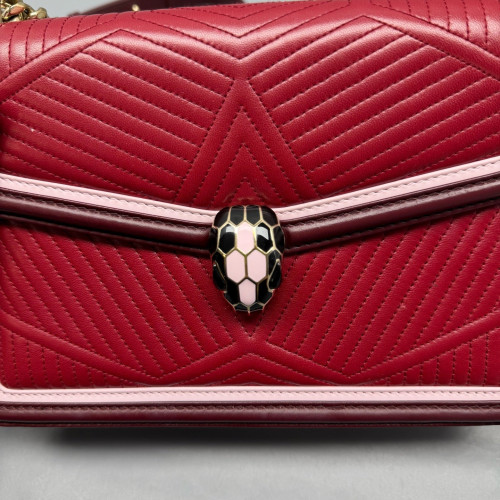 Bvlgari Serpenti Forever Diamond Blast Shoulder Bag Calfskin Red Burgundy