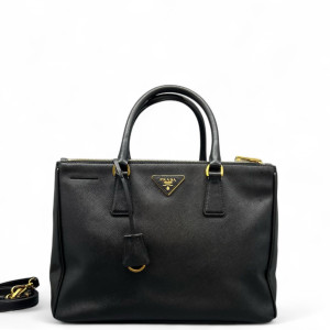 Prada Medium Galleria Double Zip Tote Saffiano Calfskin Black
