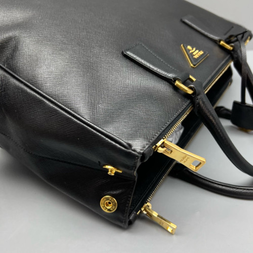 Prada Medium Galleria Double Zip Tote Saffiano Calfskin Black