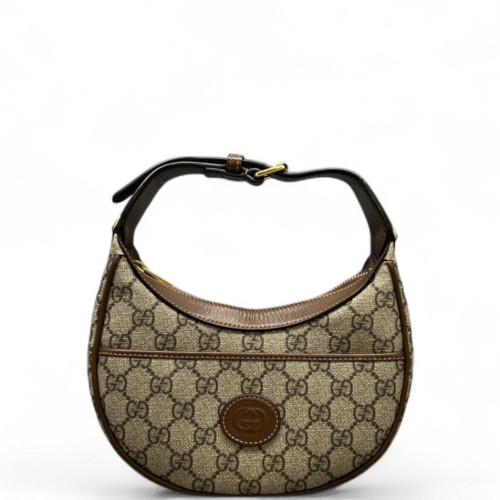 Gucci Mini Ophidia Half Moon Hobo GG Supreme Monogram Beige Brown