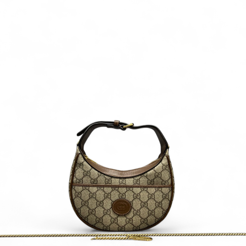 Gucci Mini Ophidia Half Moon Hobo GG Supreme Monogram Beige Brown