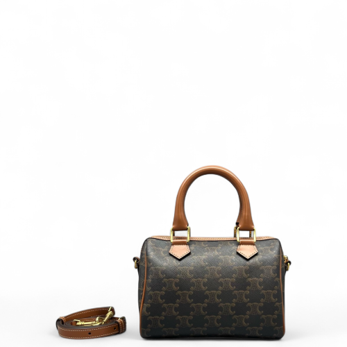 Celine Small Boston Bag Triomphe Brown Black Celine Small Boston Bag Triomphe Brown Black