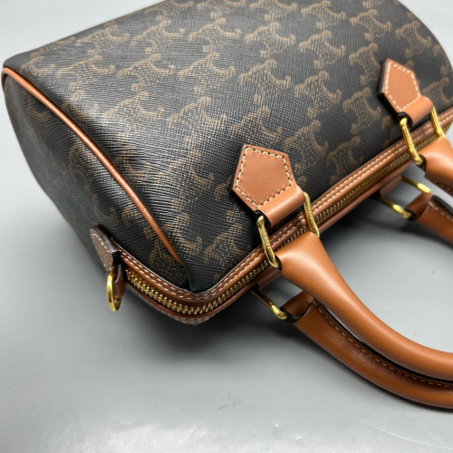 Celine Small Boston Bag Triomphe Brown Black Celine Small Boston Bag Triomphe Brown Black