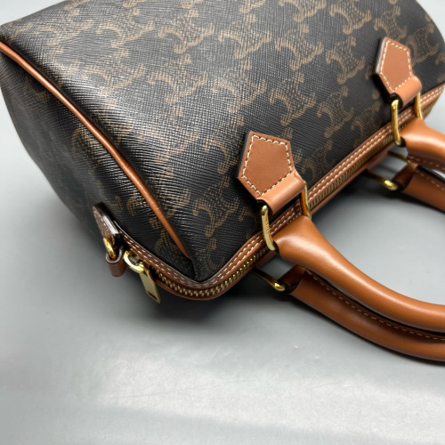 Celine Small Boston Bag Triomphe Brown Black Celine Small Boston Bag Triomphe Brown Black