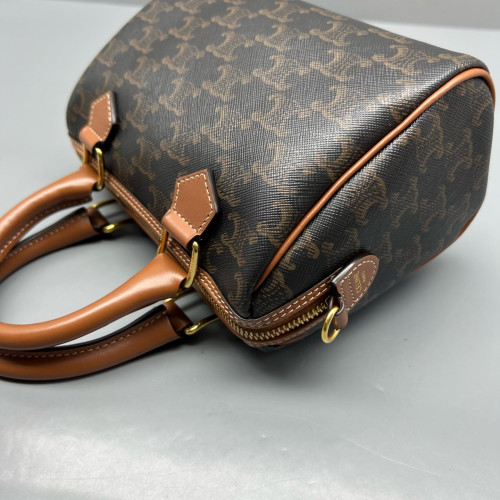 Celine Small Boston Bag Triomphe Brown Black Celine Small Boston Bag Triomphe Brown Black