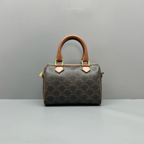 Celine Small Boston Bag Triomphe Brown Black Celine Small Boston Bag Triomphe Brown Black