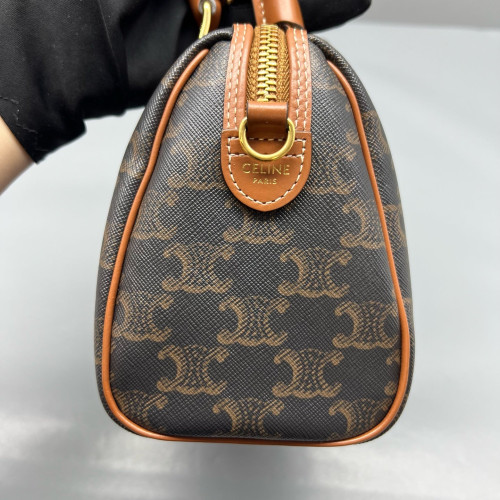 Celine Small Boston Bag Triomphe Brown Black Celine Small Boston Bag Triomphe Brown Black