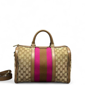 Gucci Boston Bag GG Supreme Monogram Brown Pink