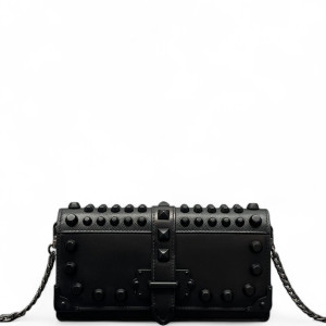 Prada Studded Elektra Wallet On Chain Calfskin Black