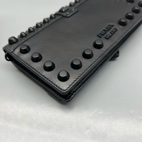 Prada Studded Elektra Wallet On Chain Calfskin Black