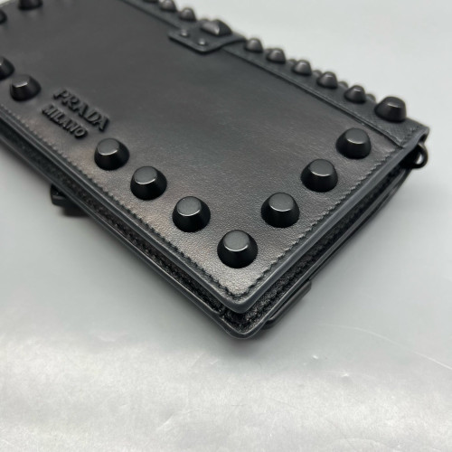 Prada Studded Elektra Wallet On Chain Calfskin Black