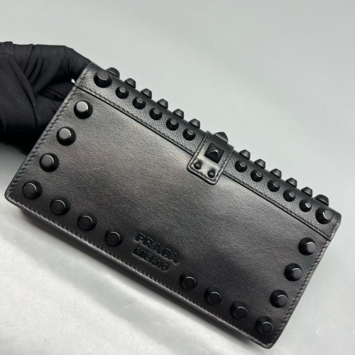 Prada Studded Elektra Wallet On Chain Calfskin Black