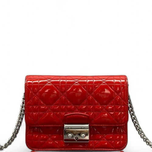 Dior Wallet On Chain WOC Patent Calfskin Red