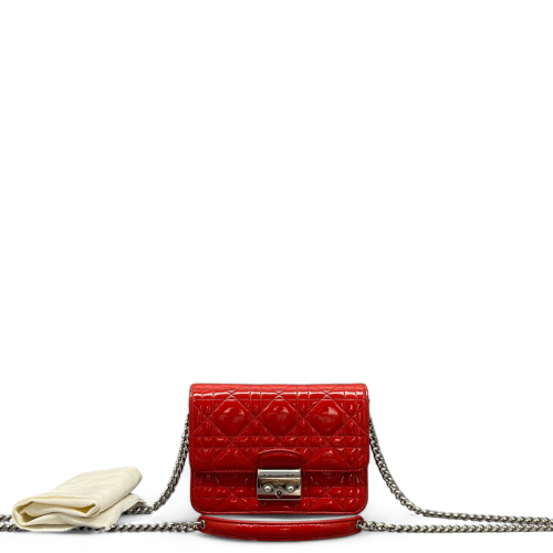 Dior Wallet On Chain WOC Patent Calfskin Red