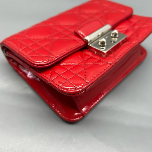 Dior Wallet On Chain WOC Patent Calfskin Red