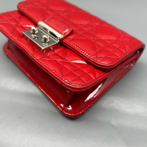 Dior Wallet On Chain WOC Patent Calfskin Red