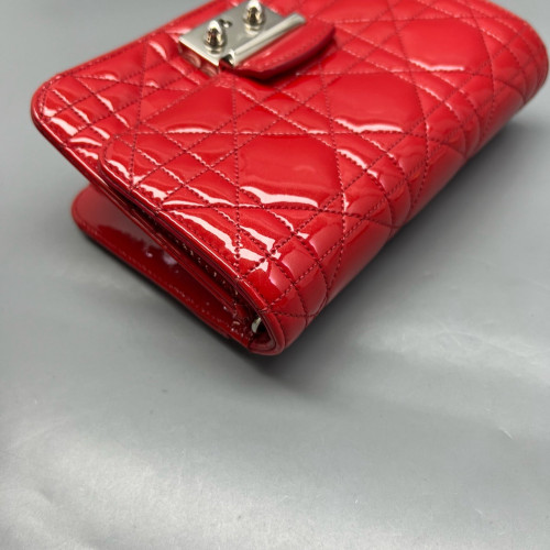 Dior Wallet On Chain WOC Patent Calfskin Red