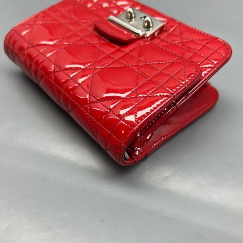 Dior Wallet On Chain WOC Patent Calfskin Red