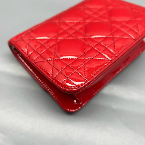 Dior Wallet On Chain WOC Patent Calfskin Red