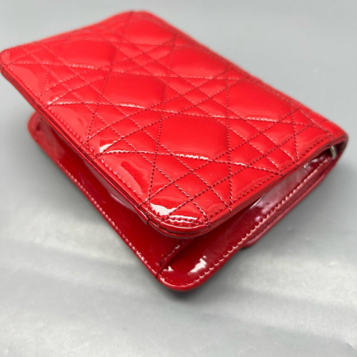 Dior Wallet On Chain WOC Patent Calfskin Red