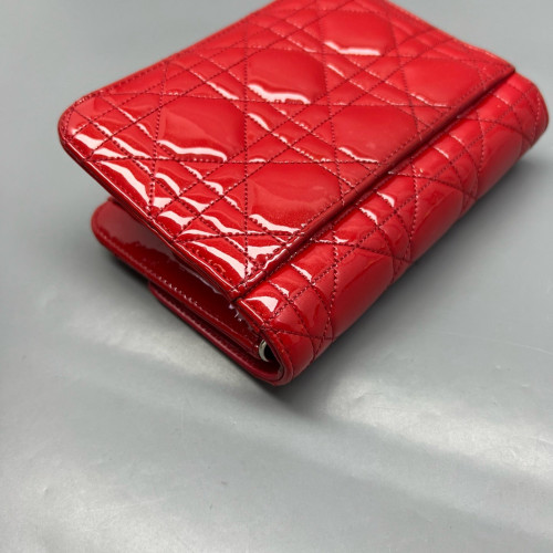 Dior Wallet On Chain WOC Patent Calfskin Red