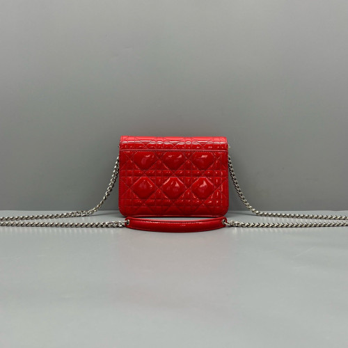 Dior Wallet On Chain WOC Patent Calfskin Red