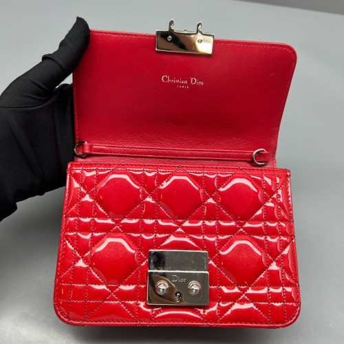 Dior Wallet On Chain WOC Patent Calfskin Red