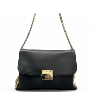 Dior Shoulder Bag Snakeskin Calfskin Black Beige