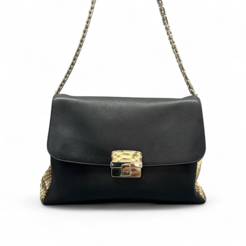 Dior Shoulder Bag Snakeskin Calfskin Black Beige