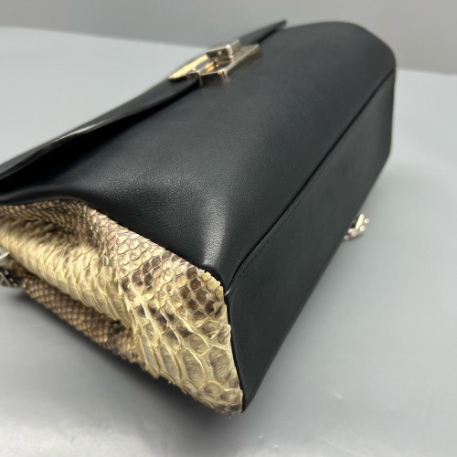 Dior Shoulder Bag Snakeskin Calfskin Black Beige
