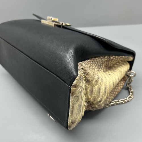 Dior Shoulder Bag Snakeskin Calfskin Black Beige