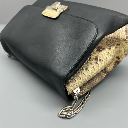 Dior Shoulder Bag Snakeskin Calfskin Black Beige