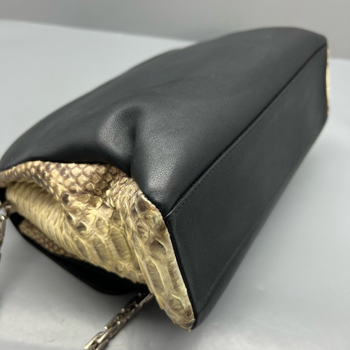 Dior Shoulder Bag Snakeskin Calfskin Black Beige