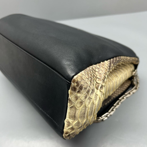 Dior Shoulder Bag Snakeskin Calfskin Black Beige