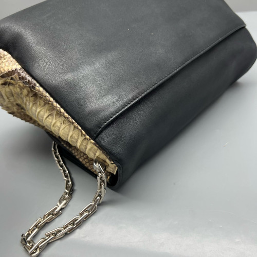Dior Shoulder Bag Snakeskin Calfskin Black Beige