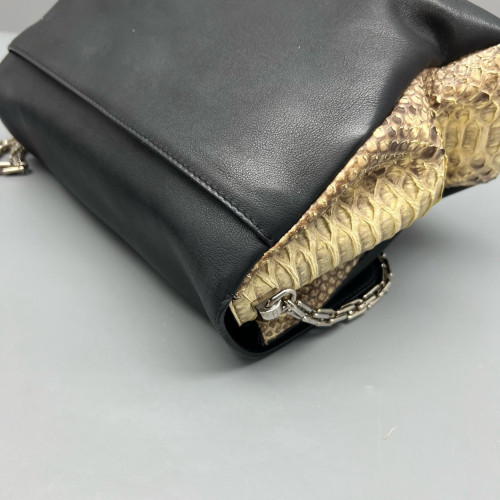 Dior Shoulder Bag Snakeskin Calfskin Black Beige