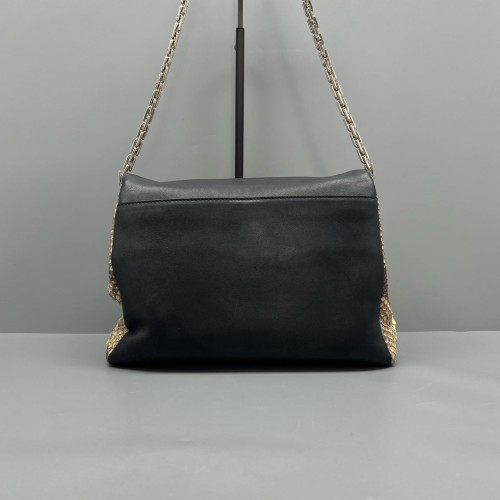 Dior Shoulder Bag Snakeskin Calfskin Black Beige