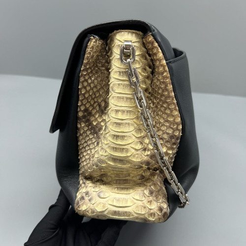 Dior Shoulder Bag Snakeskin Calfskin Black Beige